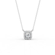0.30 Ct Round Cut Moissanite Women's Halo Necklace Pendant 14K Gold Plated